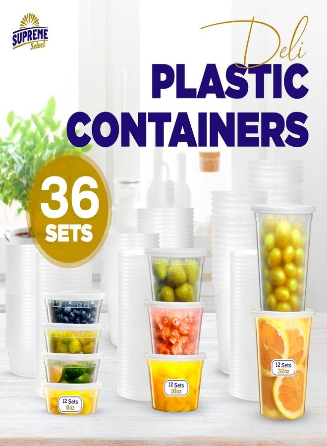 Supreme Select Supreme Deli Plastic Storage Containers with Lids 8oz, 16oz, 32oz [16 sets of each - 48 combo pack] Reusable Food Containers - Microwavable & Freezer friendly - Dishwasher safe - Secure fitting Covers - Image 2